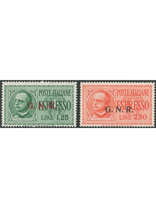 1943/44 RSI Espressi soprast. di Verona del 2° tipo serie n° 19II/20II. Firm. Raybaudi Cert. Apicella Cat. € 650 (**)