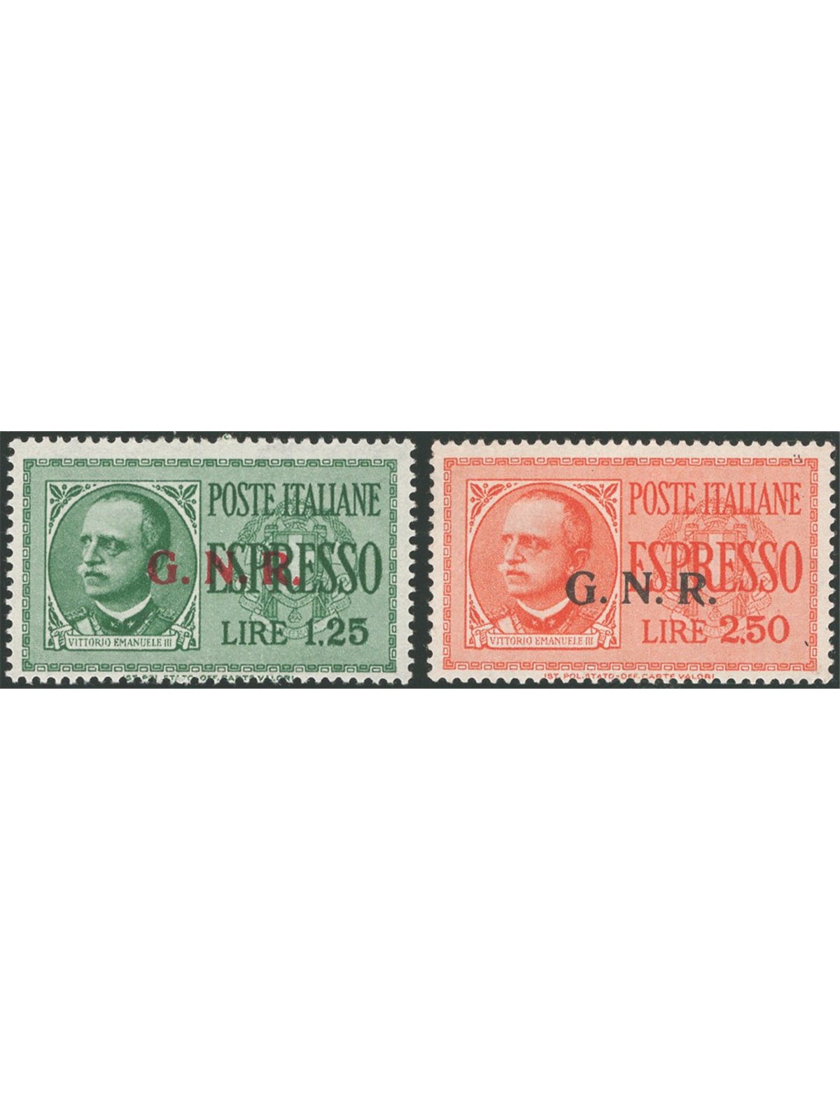 1943/44 RSI Espressi soprast. di Verona del 2° tipo serie n° 19II/20II. Firm. Raybaudi Cert. Apicella Cat. € 650 (**)