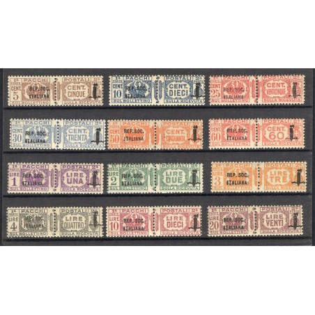 1944 RSI Pacchi postali serie n° 36/47. Firm. ED Cert. Biondi Cat. € 3.750 (**)