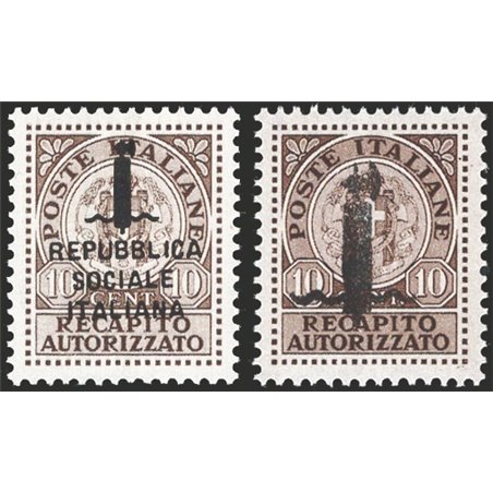 1944 RSI Recapito autorizzato con soprast. tipo “k” ed “l” serie n° 3A/3B. Firm. G. Oliva Raybaudi Cert. CiBaFil Cat. € 1.500 (*
