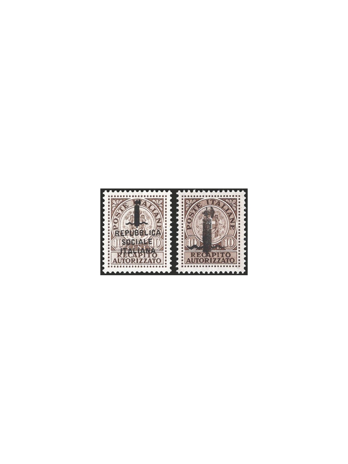 1944 RSI Recapito autorizzato con soprast. tipo “k” ed “l” serie n° 3A/3B. Firm. G. Oliva Raybaudi Cert. CiBaFil Cat. € 1.500 (*