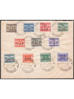 1944 RSI lettera filatelica non indirizzata affrancata con segnatasse con soprast. di Brescia del 1° tipo tutti tranne 1 £ aranc