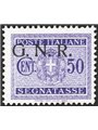 1944 RSI Postage due 50 c. violet with G.N.R. Verona overprint strongly shifted up and to the left no. 53da. Signed G. Oliva Ray