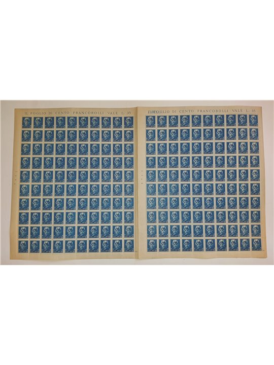 1944 Luogotenenza Imperiale without watermark Novara issue series in double sheets with bridges no. 526/28 Cat. €500++ (**)