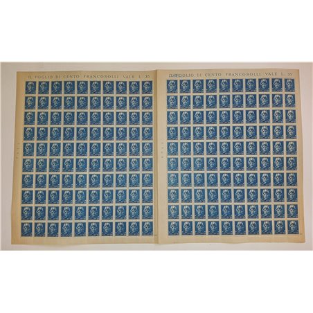 1944 Luogotenenza Imperiale without watermark Novara issue series in double sheets with bridges no. 526/28 Cat. €500++ (**)