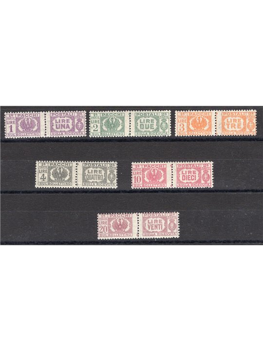1946 Luogotenenza Pacchi postali serie n° 60/65 Cert. CiBaFil Cat. € 450 (**)