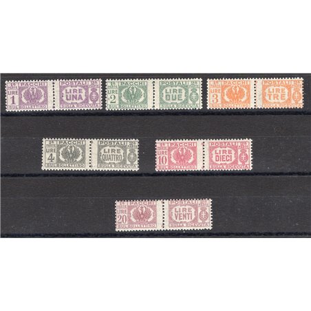 1946 Luogotenenza Pacchi postali serie n° 60/65 Cert. CiBaFil Cat. € 450 (**)