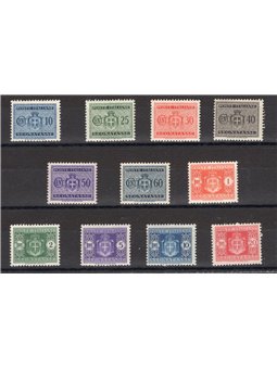 1945 Luogotenenza Segnatasse filigrana ruota serie n° 86/96 Cert. CiBaFil Cat. € 250 (**)