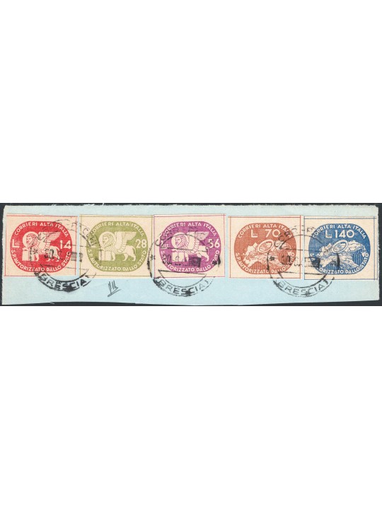 1945 Lieutenantship Coralit Lion of St. Mark on a fragment with cancellations from Brescia on the last day of validity series no