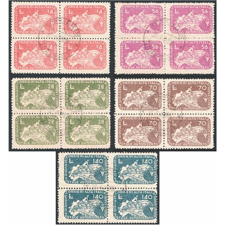 30/6/1945 Luogotenenza Coralit Ciclista con annulli di Brescia dell'ultimo giorno di validità serie n° 8/12 in quartina Cert. Ci