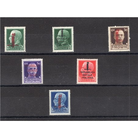 1944 RSI Imperial with overprint type “k” “l” and “m” series no. 490/95 Cat. € 240 (**)
