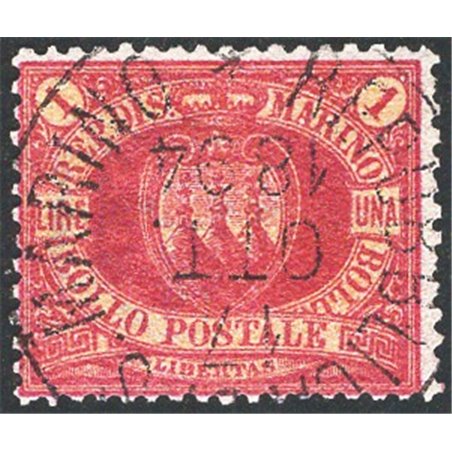San Marino 1892 Coat of Arms 1 £ carmine No. 20 Cilio Certificate Cat. € 1,250 (U)