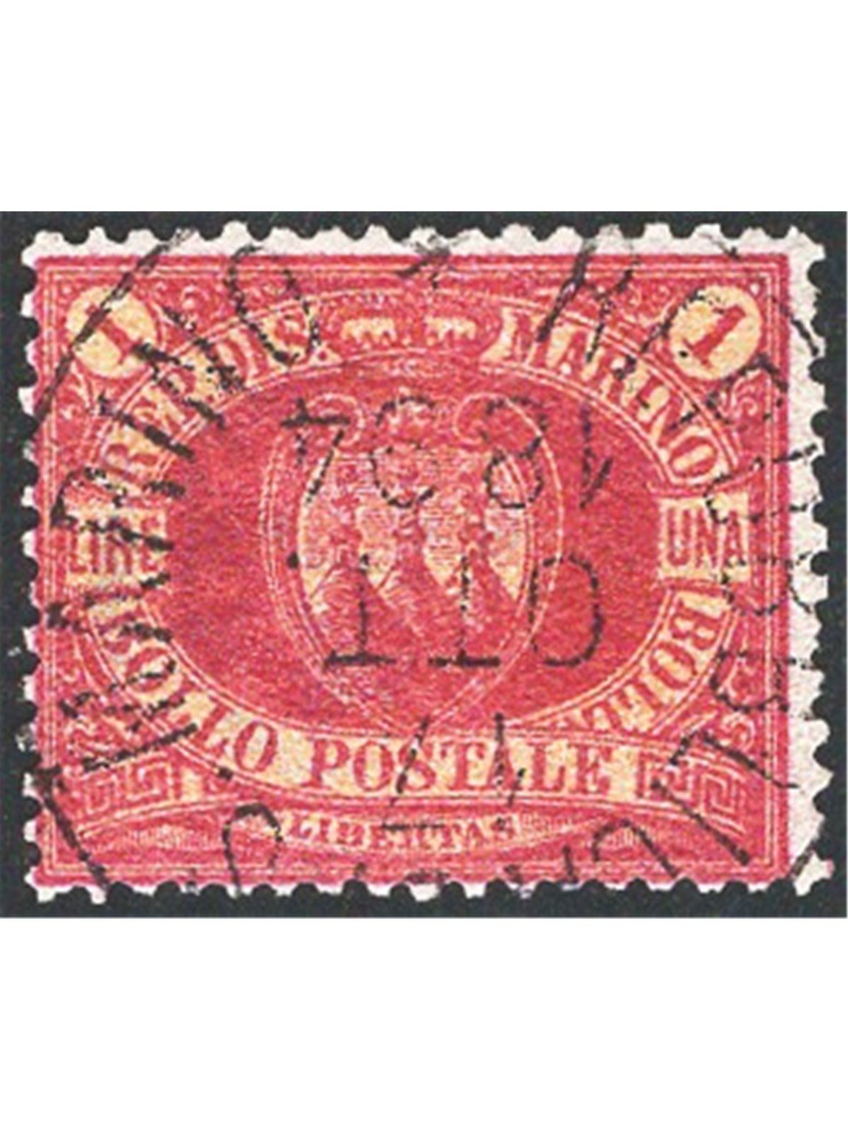 San Marino 1892 Coat of Arms 1 £ carmine No. 20 Cilio Certificate Cat. € 1,250 (U)