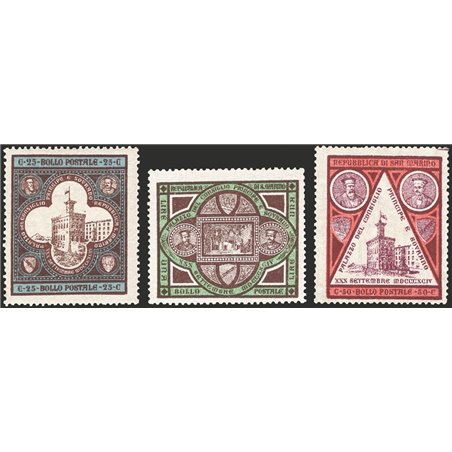 San Marino 1894 Government Palace fairly well centred series No. 23/25 CiBaFil Certificate Cat. € 880 (**)