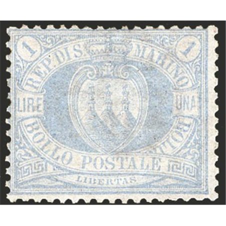 San Marino 1894 Coat of Arms 1 £ ultramarine No. 31 reasonably centred Cert. CiBaFil Cat. €2,400 (*)