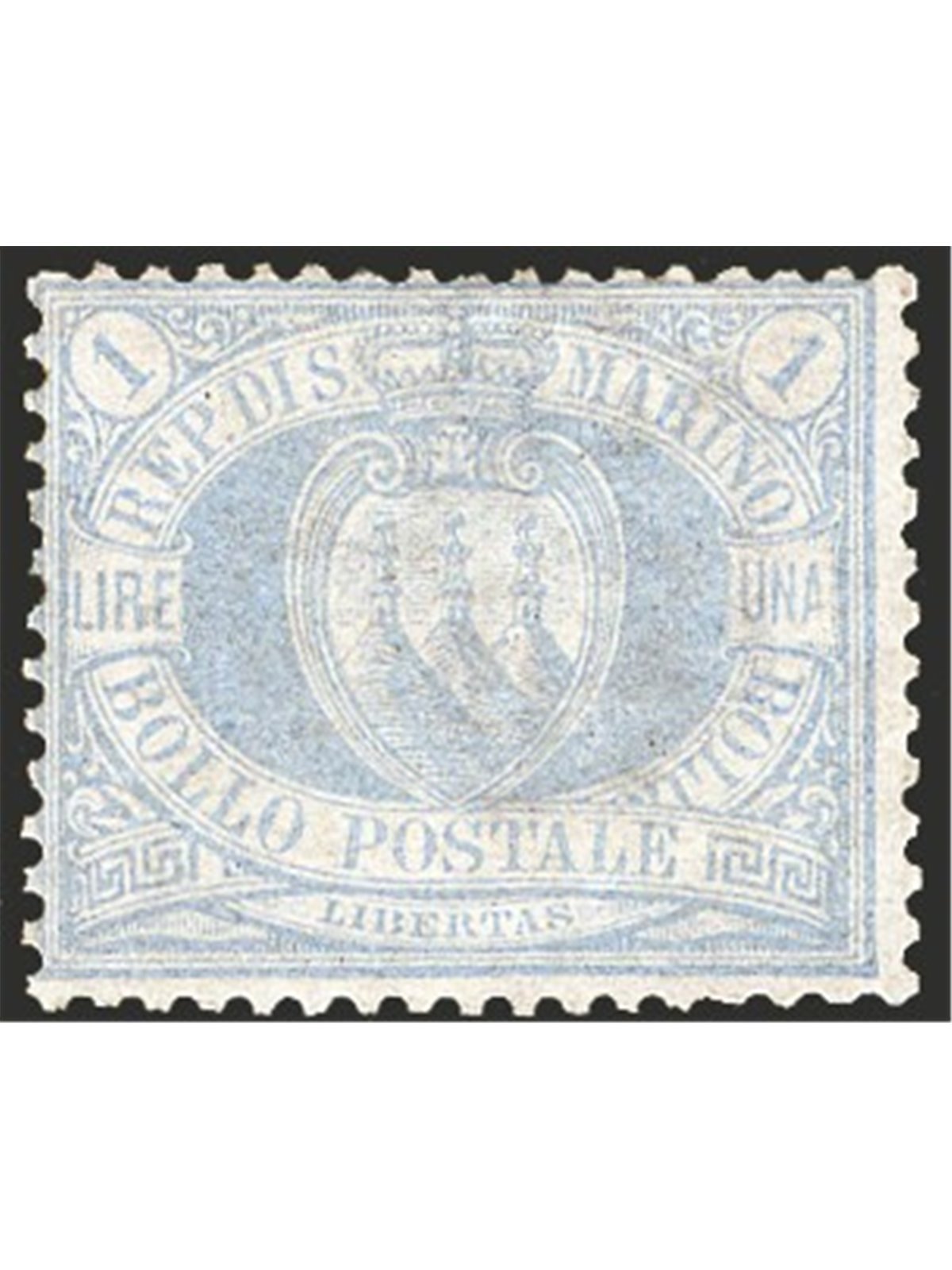 San Marino 1894 Coat of Arms 1 £ ultramarine No. 31 reasonably centred Cert. CiBaFil Cat. €2,400 (*)