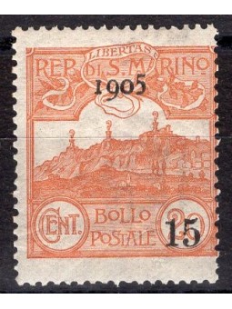 San Marino 1905 Vedute 15 c. su 20 n° 46 Cat. € 50 (**)