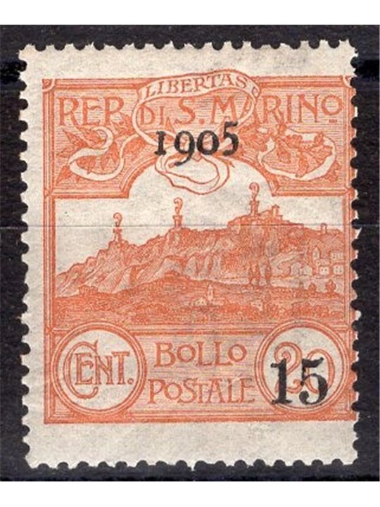 San Marino 1905 Vedute 15 c. su 20 n° 46 Cat. € 50 (**)
