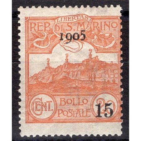 San Marino 1905 Vedute 15 c. su 20 n° 46 Cat. € 50 (**)