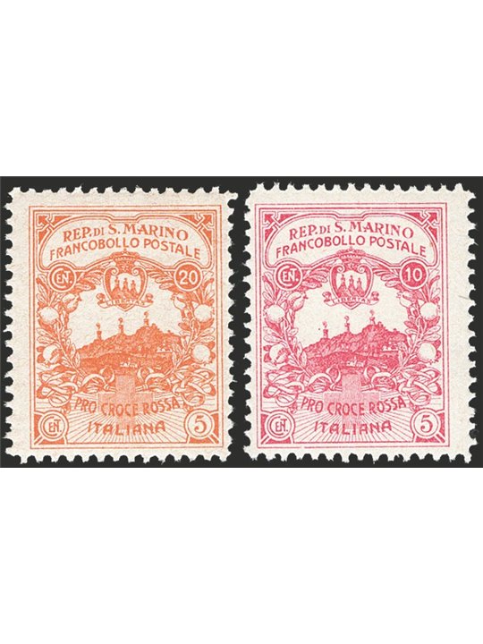San Marino 1916 Pro Croce Rossa CEI n° 50A/50B non emessi Cert. CiBaFil Cat. 1.150 (**)