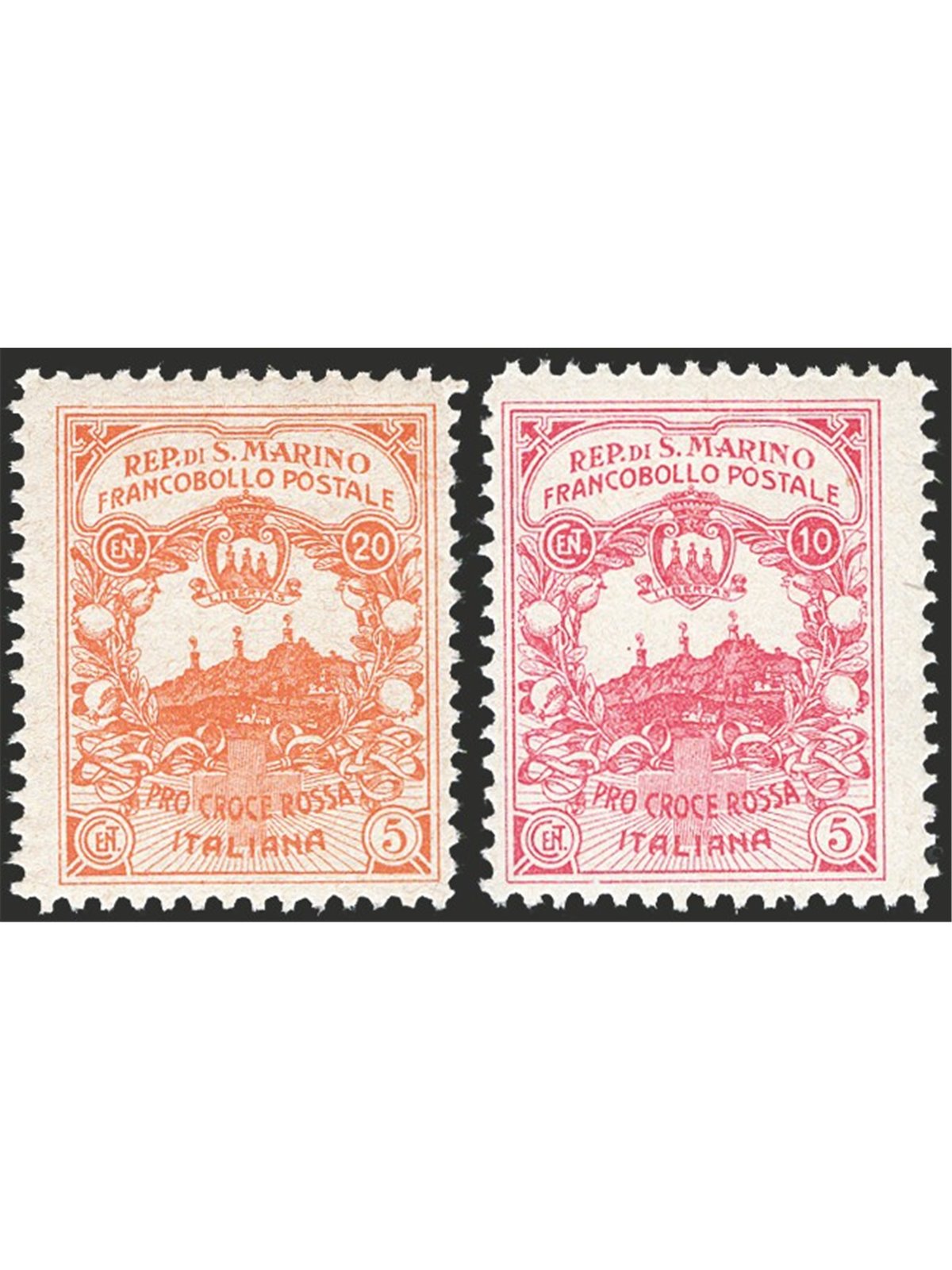 San Marino 1916 Red Cross Pro CEI nos. 50A/50B unissued CiBaFil certified Cat. 1,150 (**)