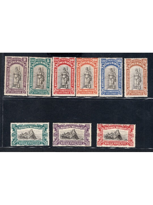 San Marino 1918 Pro Combattenti serie n° 54/62 Cert. CiBaFil Cat. € 250 (**)