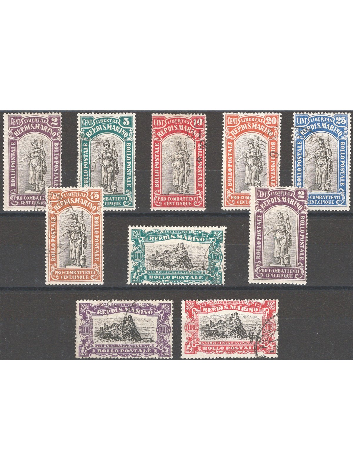 San Marino 1918 Pro Combattenti serie n° 54/62 Cat. € 110 (U)