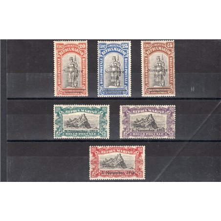 San Marino 1917 For Combatants with overprint ‘3 November 1918’ nos. 63/68 Cat. €225 (**)