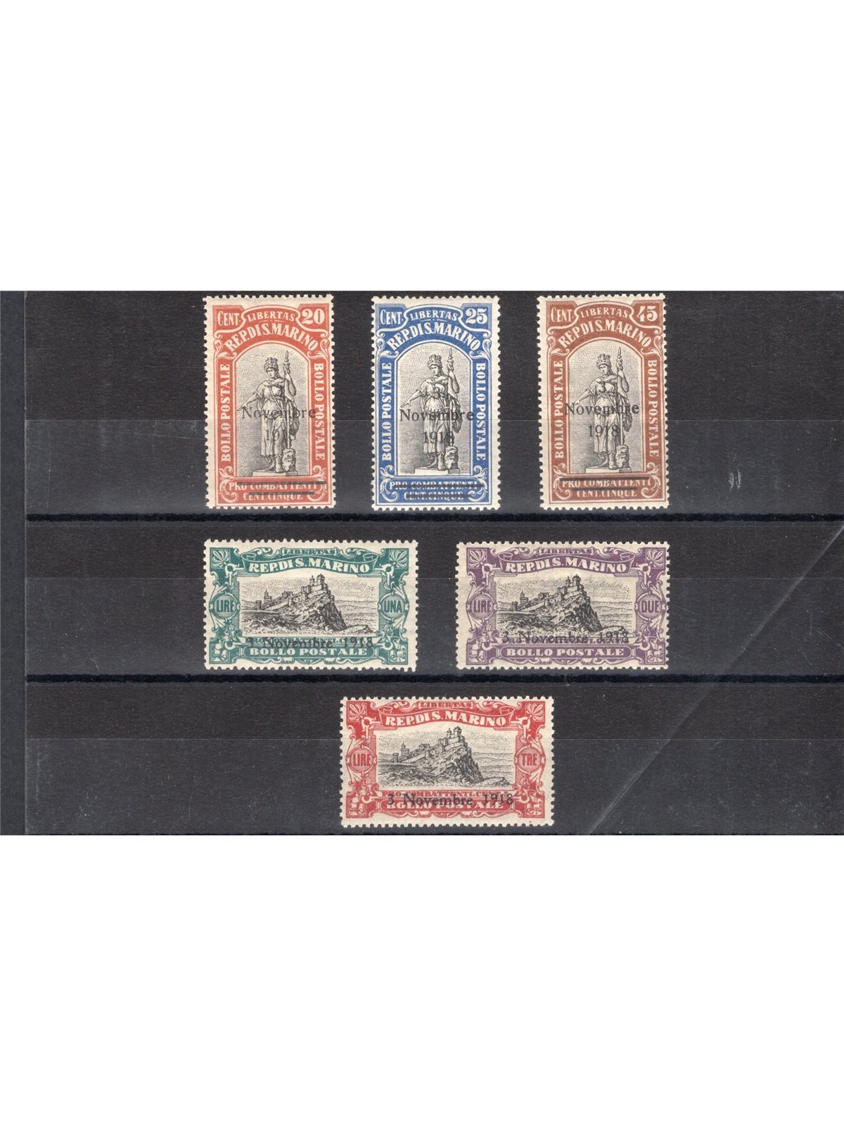 San Marino 1917 For Combatants with overprint ‘3 November 1918’ nos. 63/68 Cat. €225 (**)