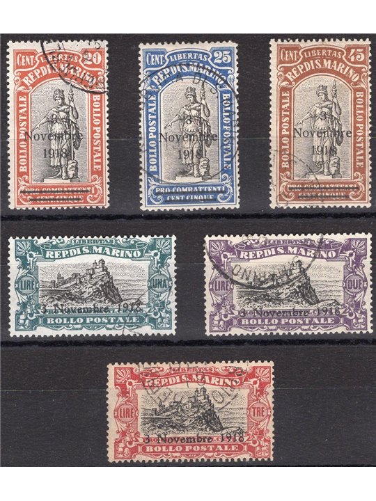 San Marino 1918 Pro Combattenti serie n° 63/68 Cat. € 85 (U)