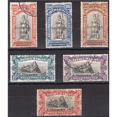 San Marino 1918 Pro Combattenti serie n° 63/68 Cat. € 85 (U)