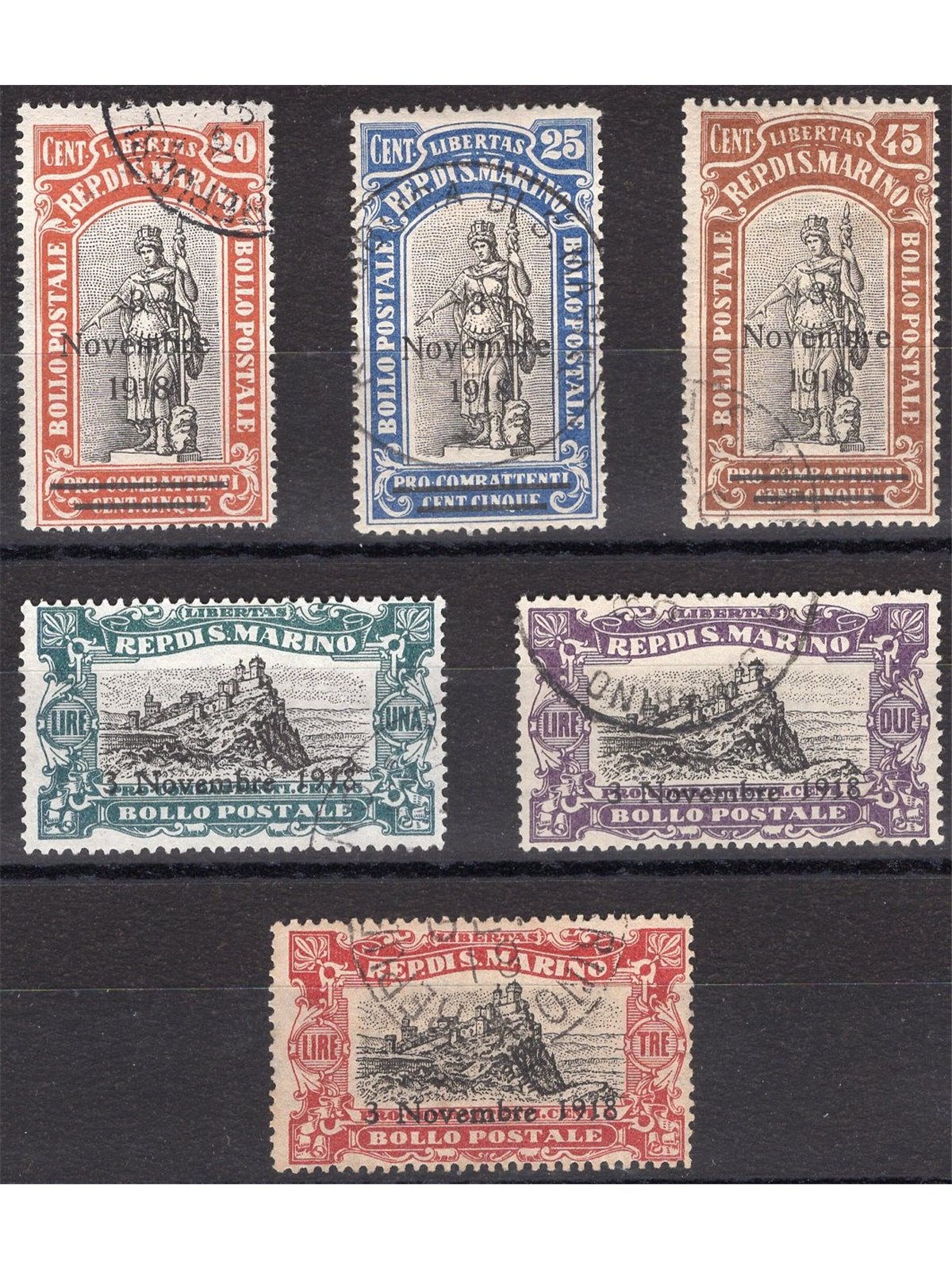 San Marino 1918 Pro Combattenti serie n° 63/68 Cat. € 85 (U)
