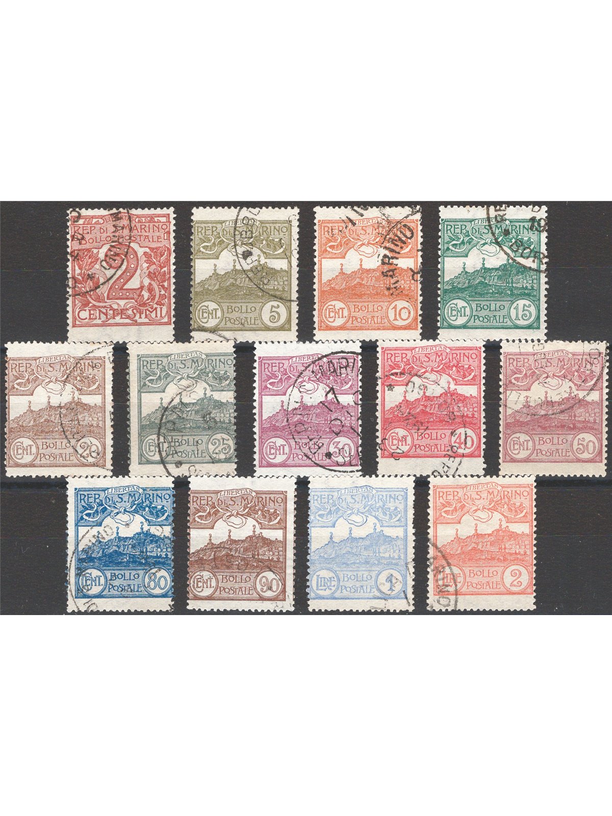 San Marino 1921/23 Cipher or Scenery series no. 69/81 Cat. € 70 (U)