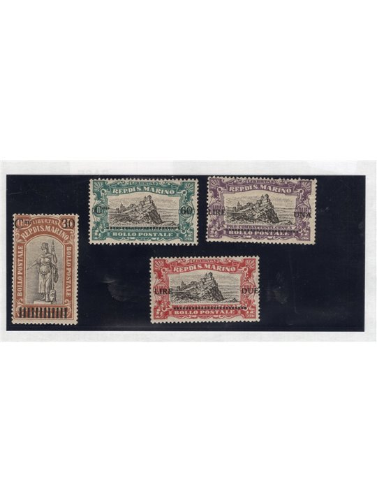 San Marino 1924 Pro Combattenti with new denominations overprinted No. 103/06 Cat. 225 (**)