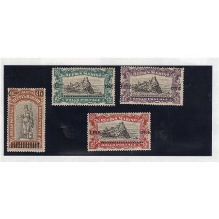 San Marino 1924 Pro Combattenti with new denominations overprinted No. 103/06 Cat. 225 (**)
