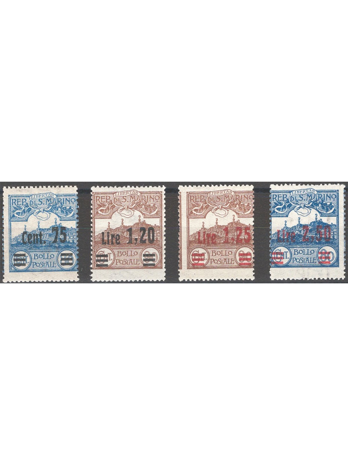San Marino 1926 Scenery series with overprint no. 119/22 Cat. €50 (**)
