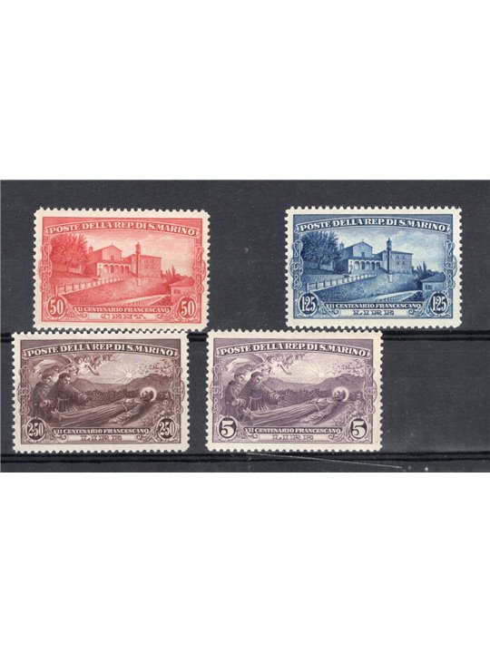 San Marino 1928 San Francesco serie n° 137/40 Cert. CiBaFil Cat. € 275 (**)