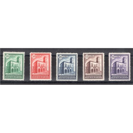 San Marino 1932 Post Office Building series no. 159/63 Apicella certificate catalogue price €1,750 (**)