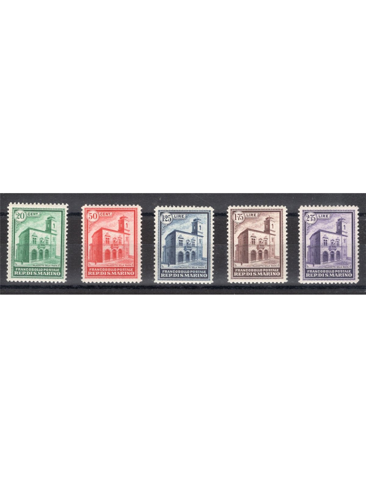 San Marino 1932 Post Office Building series no. 159/63 Apicella certificate catalogue price €1,750 (**)