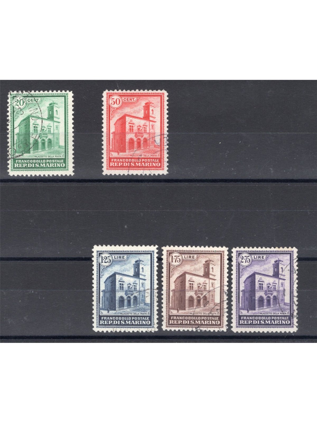 San Marino 1932 Post Office Building series no. 159/63 Biondi certificate catalogue price €500 (U)