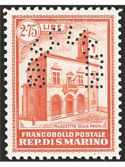San Marino 1932 Palazzetto 2,75 £ arancio con perforazione “specimen” n° P163 Cert. CiBaFil Cert. ED Cat. € 1.000 (**)