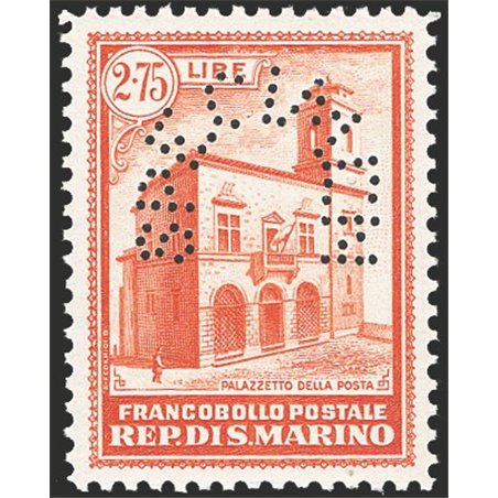 San Marino 1932 Post Office Building 2.75 £ orange with ‘specimen’ perforation no. P163 CiBaFil Cert. ED Cert. Cat. € 1,000 (**)
