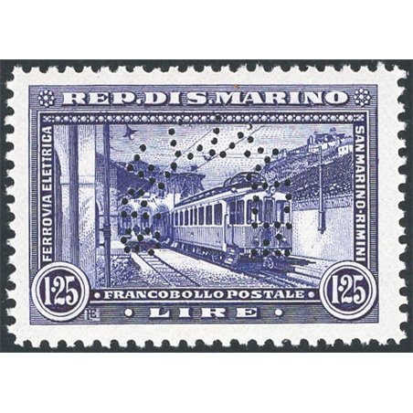 San Marino 1932 Treni 1,25 £ violetto colore cambiato saggio non emesso con perforazione “specimen” ad arco n° P166 Cert. CiBaFi