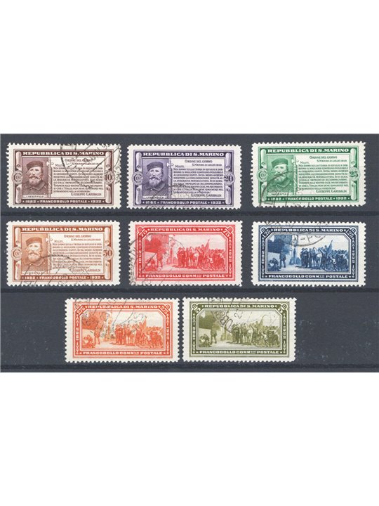 San Marino 1932 Garibaldi series no. 168/75 Biondi Cert. Cat. € 700 (U)