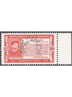 San Marino 1932 50° Anniv. della morte di Garibaldi 20 c. carminio colore cambiato saggio non emesso con perforazione “specimen”