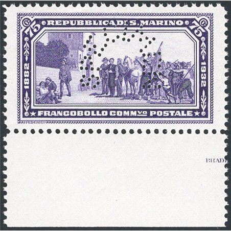 San Marino 1932 50th Anniversary of Garibaldi’s Death 75 c. violet discoloured unissued proof with ‘specimen’ arched perforation