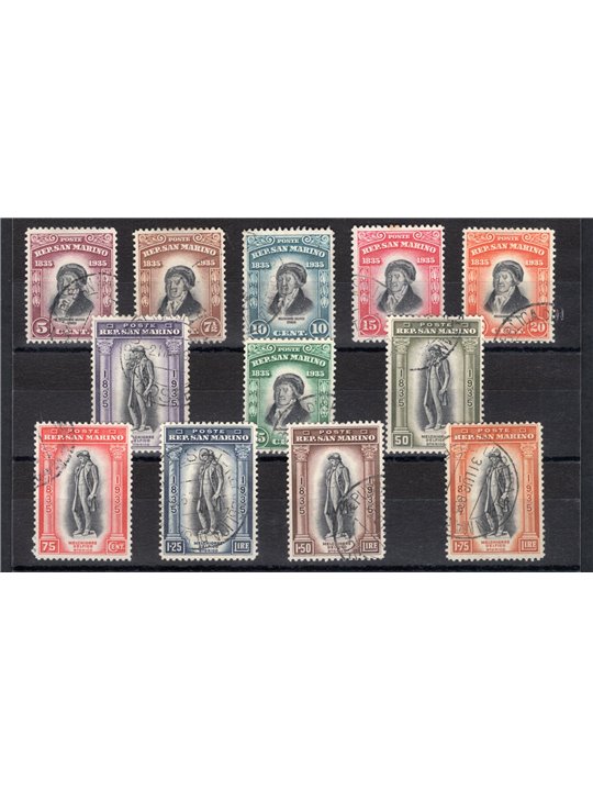 San Marino 1935 Delfico serie n° 193/204 Cert. CiBaFil Cat. € 320 (U)