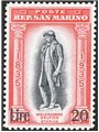 San Marino 1933 Delfico 20 £ on 75 c. red and black No. 227 Bolaffi Certificate (historical) Cat. € 44 (**)