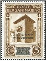 San Marino 1943 Provisional Government 5 c. brown with modified overprint No. 266A Cert. Biondi Cat. € 2,200 (**)