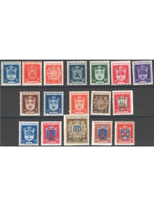 San Marino 1945/46 Coats of Arms series No. 279/95 Cat. €120 (**)